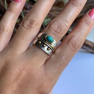 Silver turquoise ring size 6-9,Silver ring,Heart Flower Ring